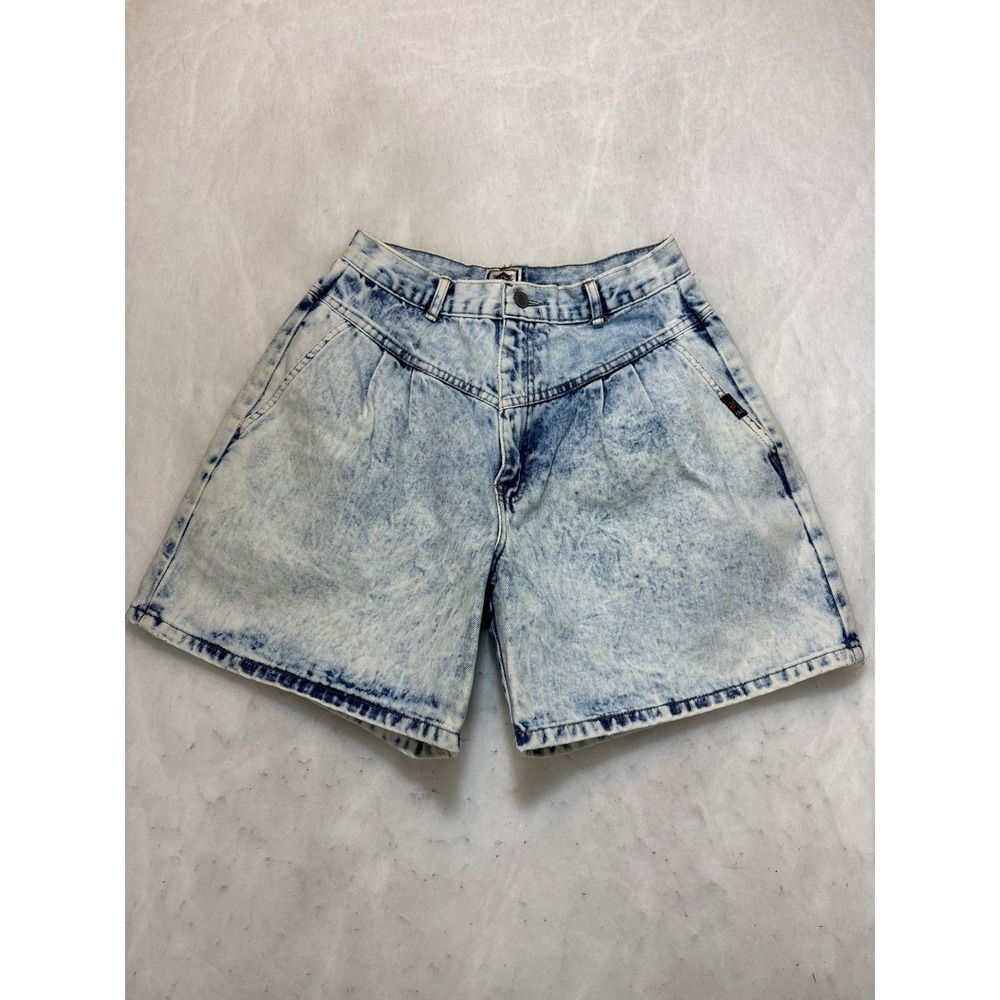 Vintage‎ Acid Wash Denim Pleated Shorts Women's High Waisted Light Blue Jean